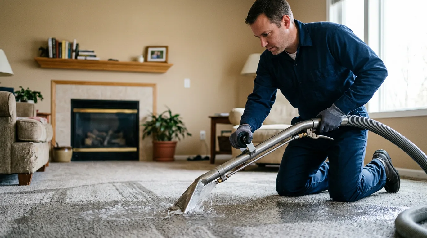 Water damage restoration technician working near Bogue, KS